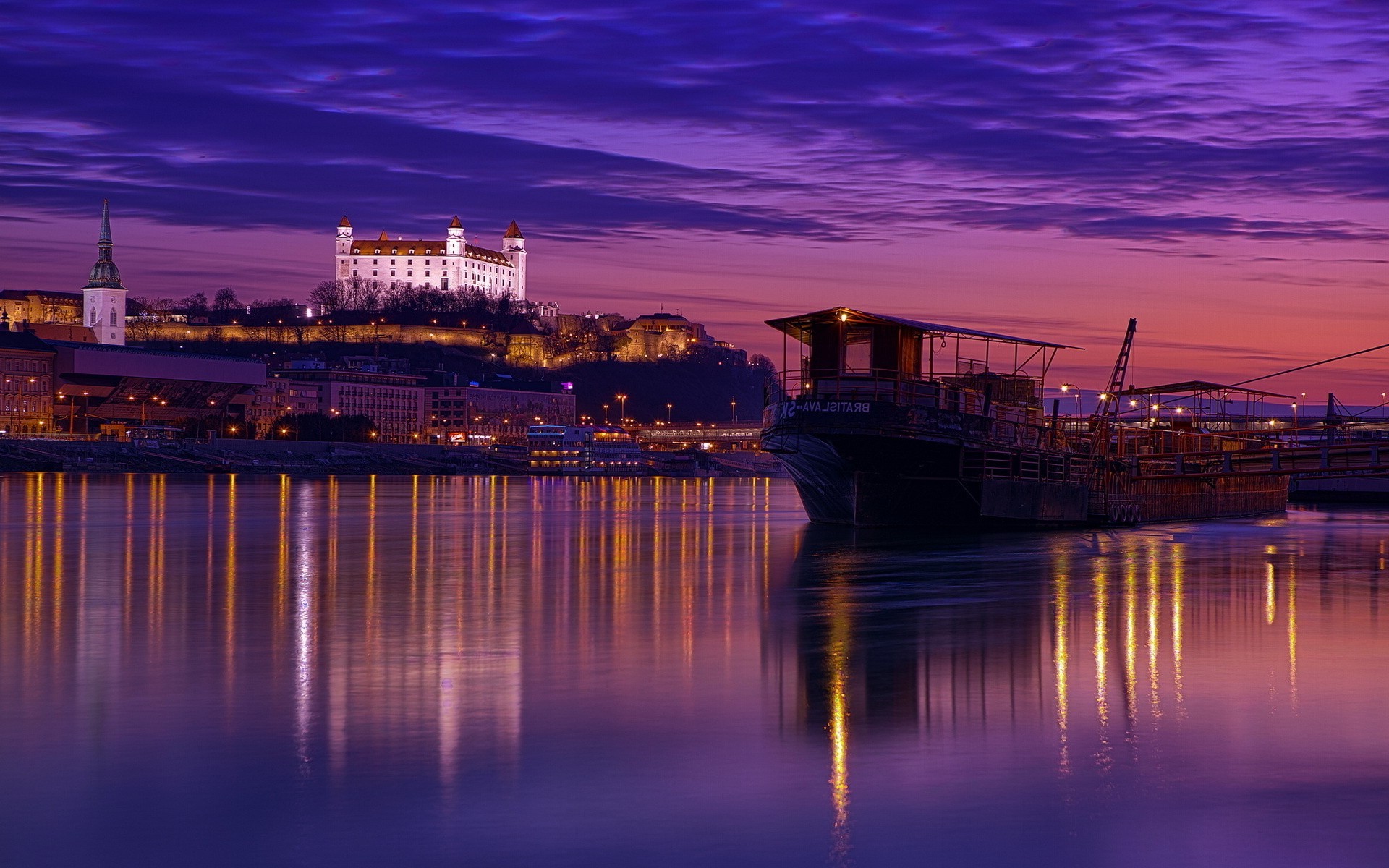 Bratislava Slovakia Castle River Reflection Ship