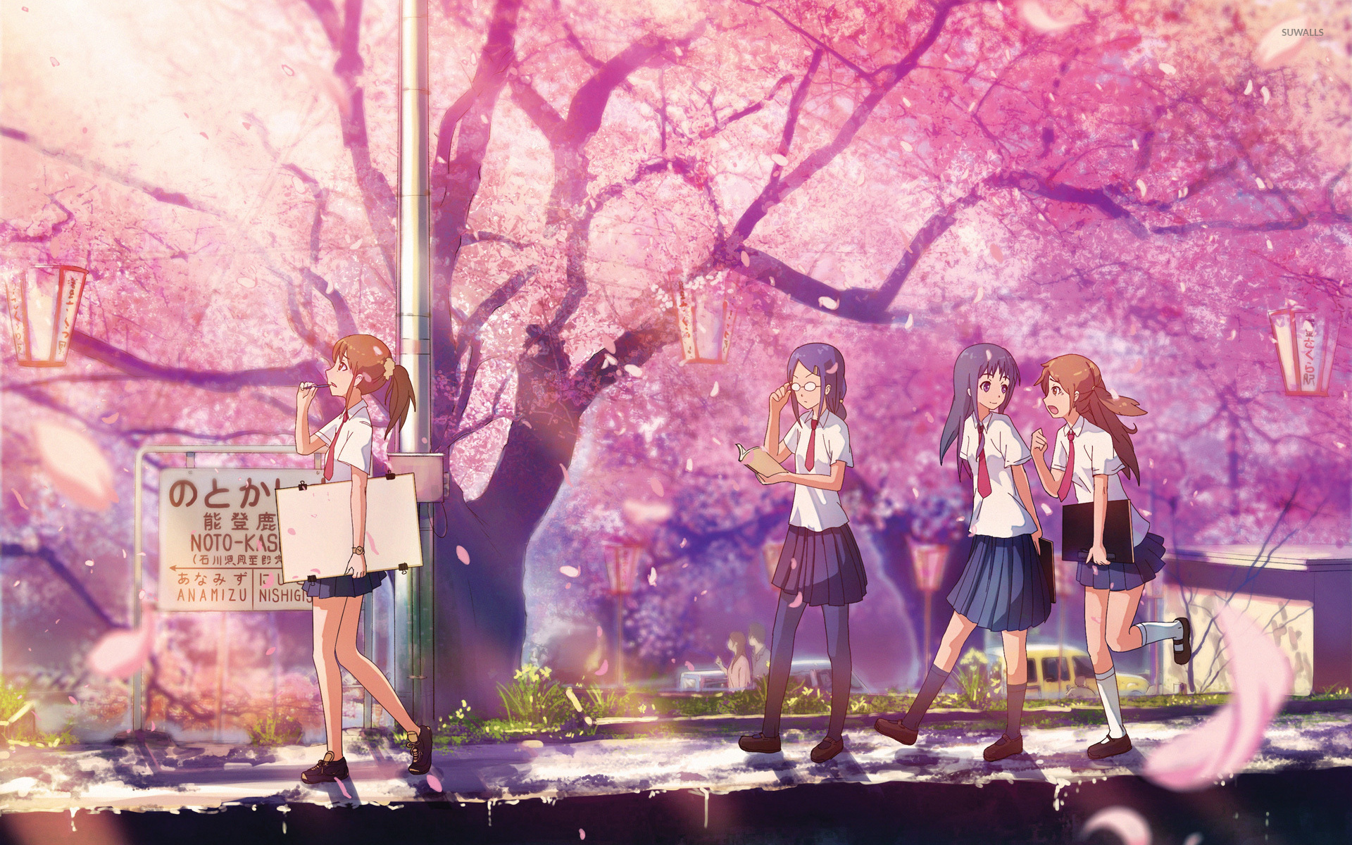 School Girls On A Spring Day Wallpaper