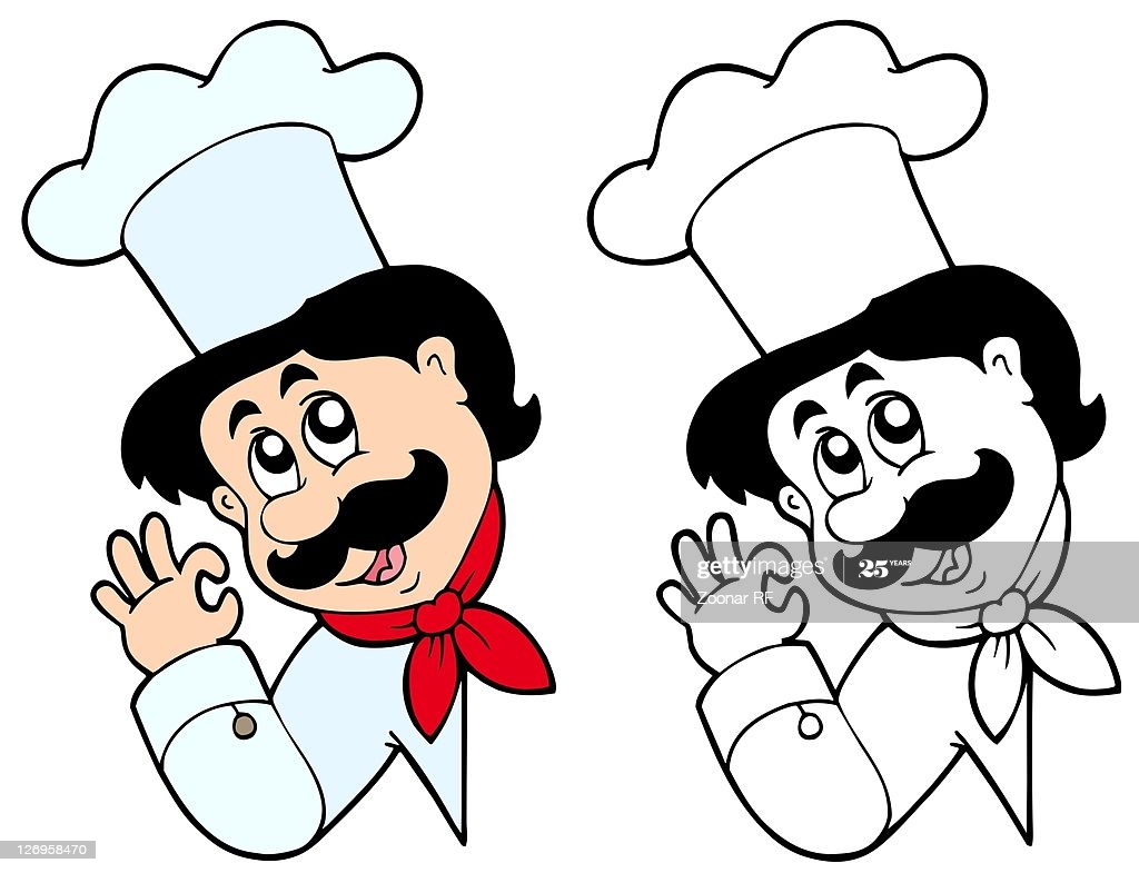 Lurking Chef On White Background Isolated Illustration High Res
