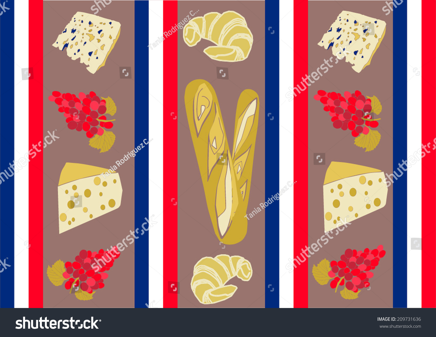 Wallpaper Food Typical France Colors Blue Stock Vector Royalty