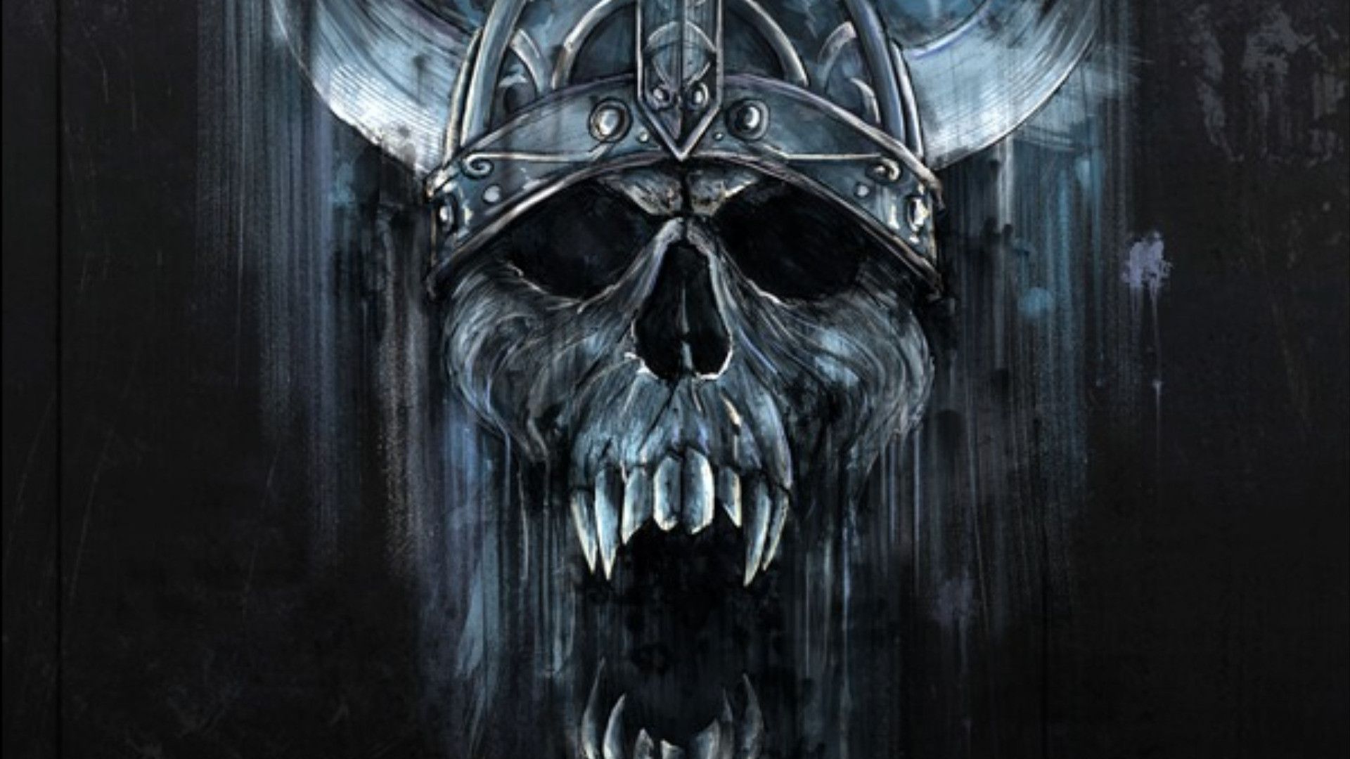 Dark Fantasy Skull with Viking Helmet Wallpaper