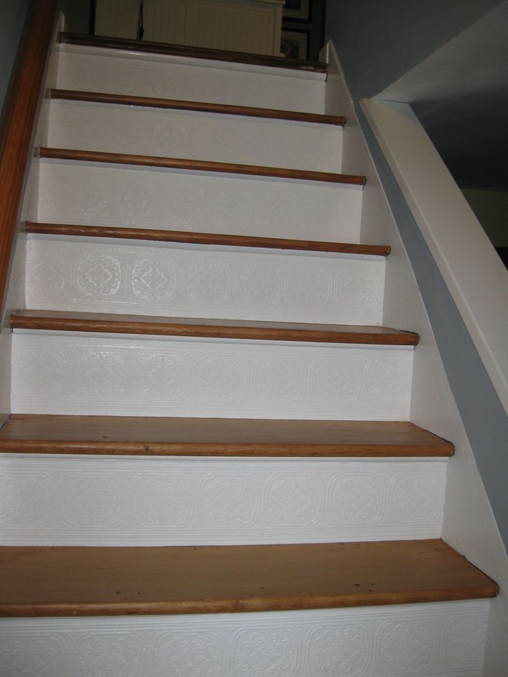 Stair Risers Finished With Paintable Textured Wallpaper Border Old