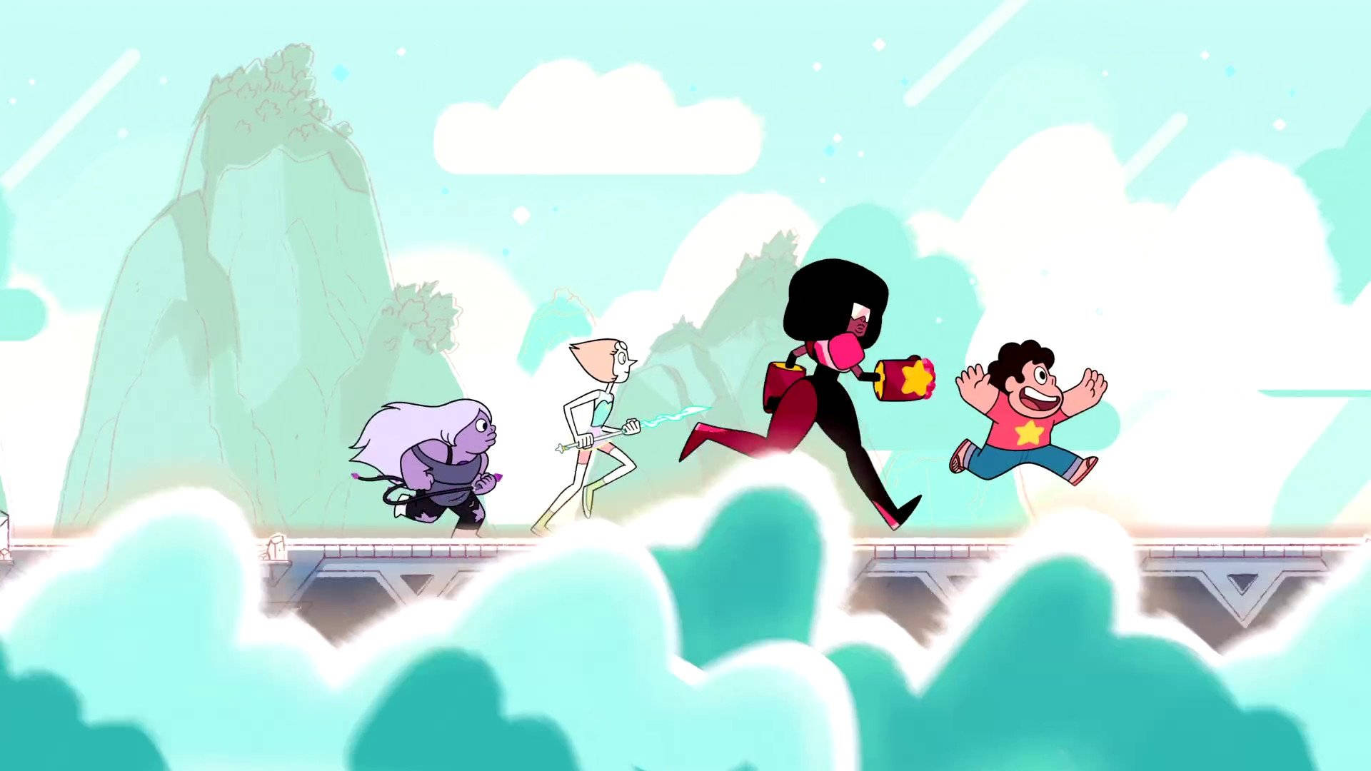 Crystal Gems Run Steven Universe iPad Wallpaper