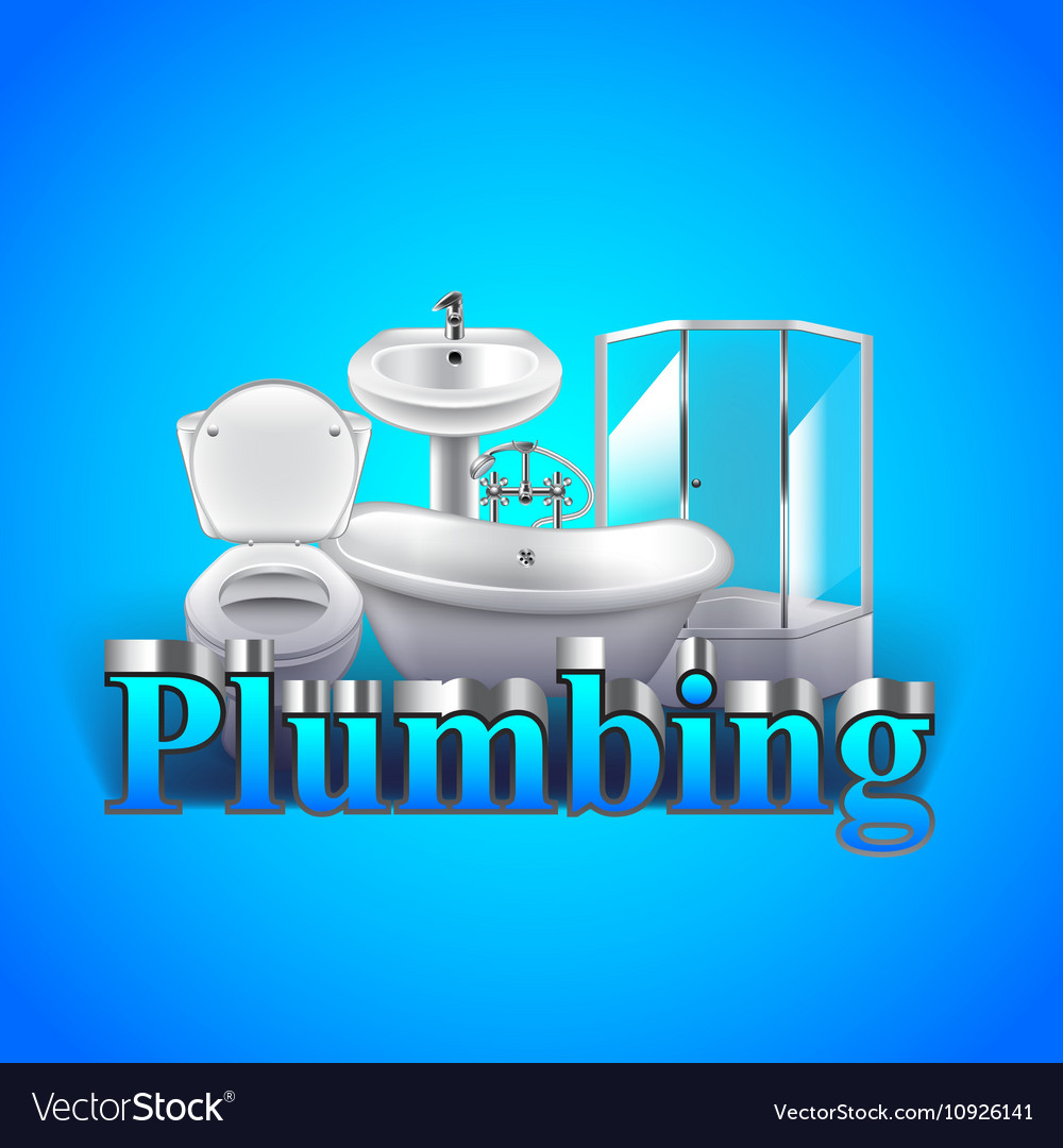 Word Plumbing And Objects On Blue Background Vector Image