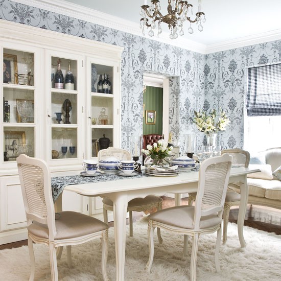 Pale Blue Printed Wallpaper Dining Room Housetohome Co