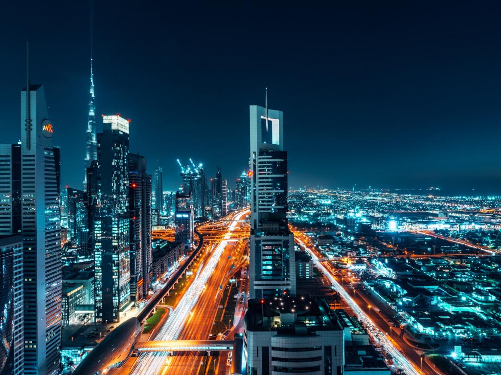 Wallpaper Dubai City Buildings Cityscape Night Desktop