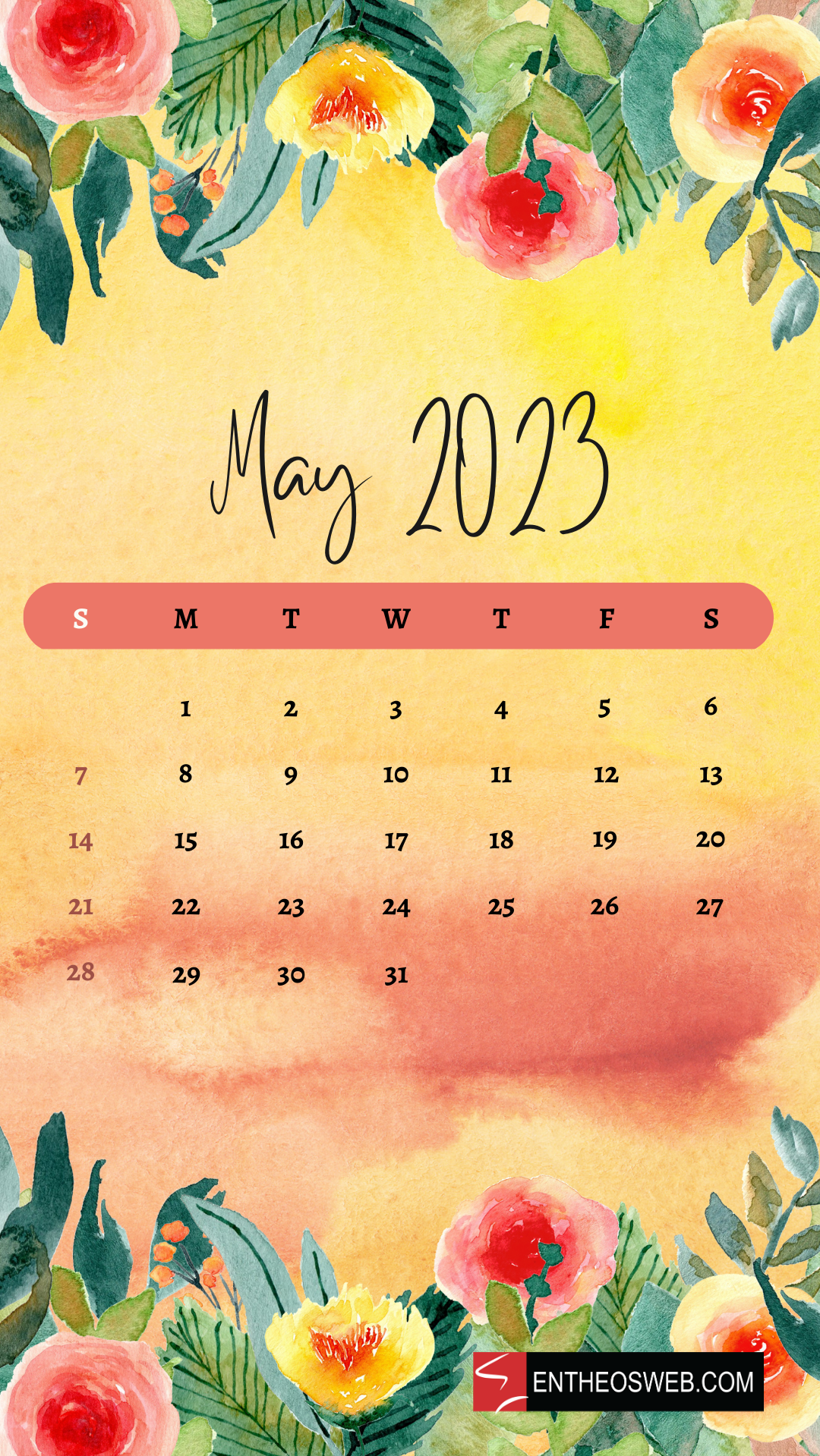 May Calendar Floral Phone Wallpaper And Lockscreen Entheosweb