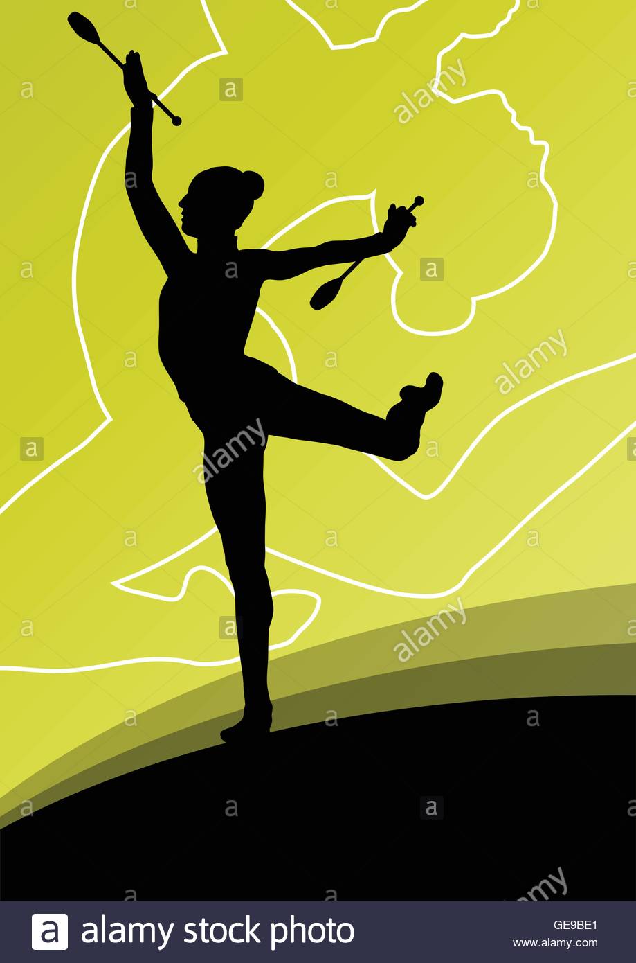 Active Young Women Calisthenics Sport Gymnasts Silhouettes With