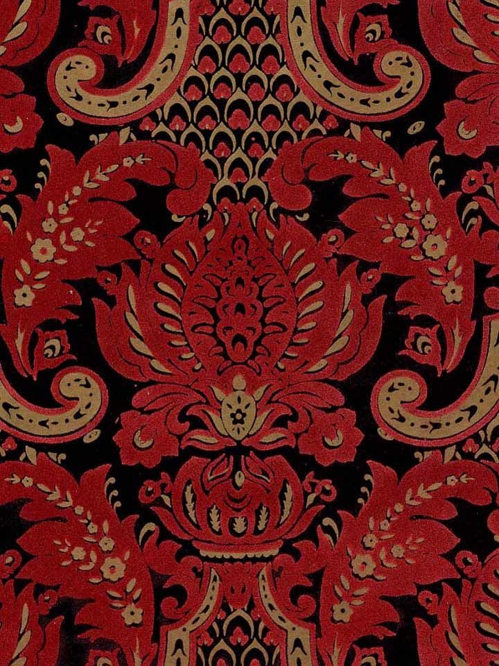 Pattern Flk Name Victorian Flocked Velvet Wallpaper Red