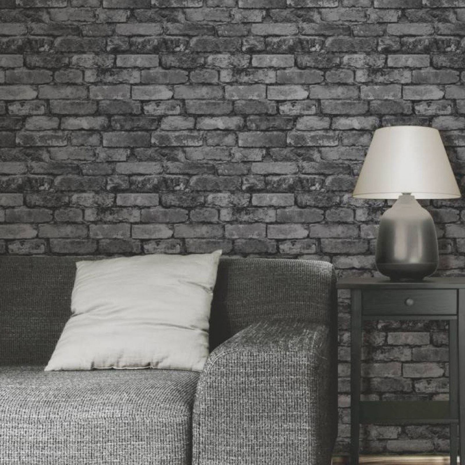 Details About Rustic Brick Effect Wallpaper 10m Charcoal Black Silver