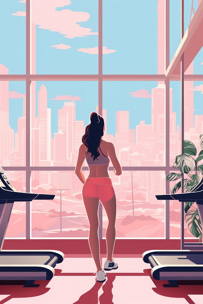Gym Girlies Aesthetic Illustration Treadmill Wallpaper