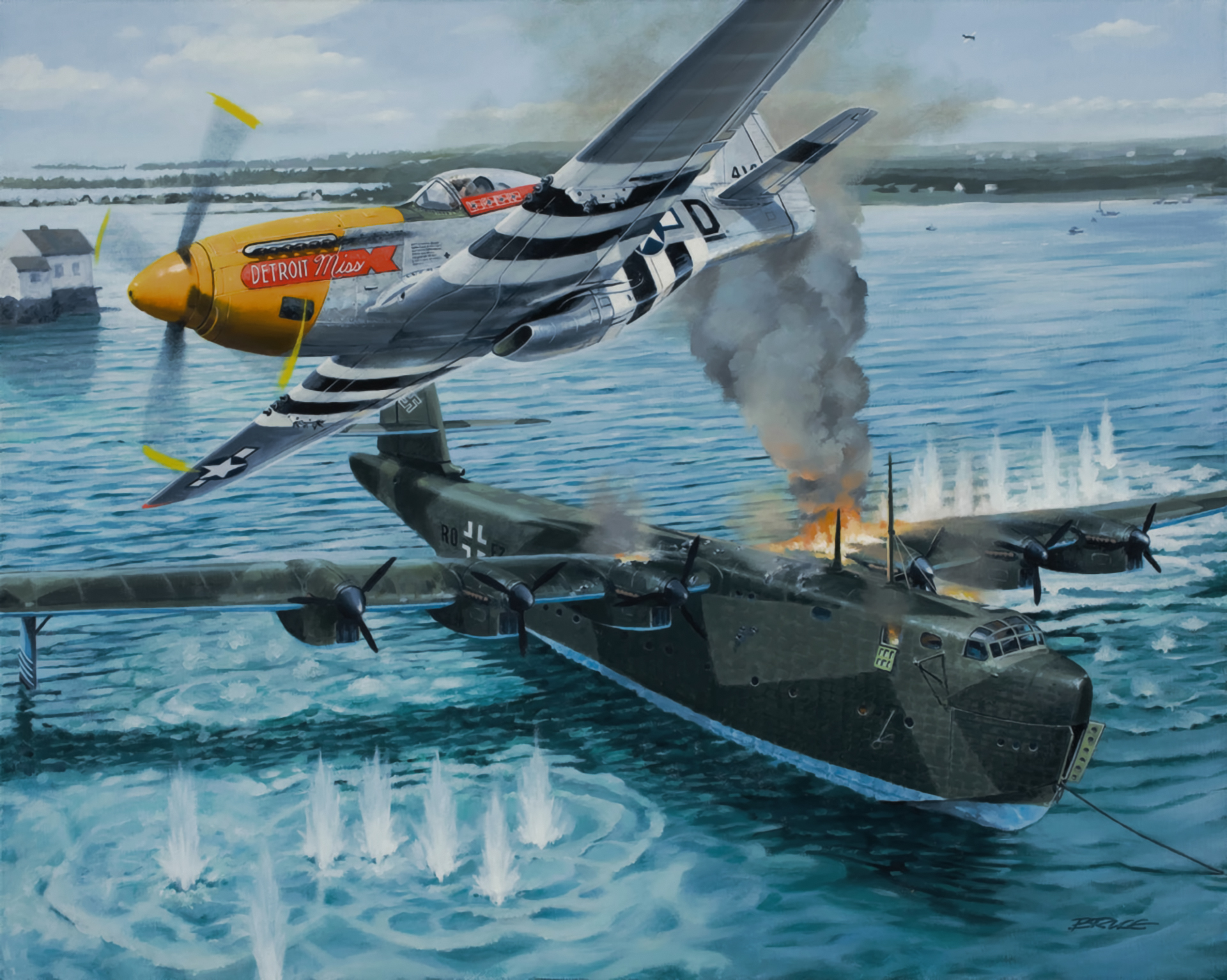 Wallpaper P D Mustang Ww2 War Art Painting Attack