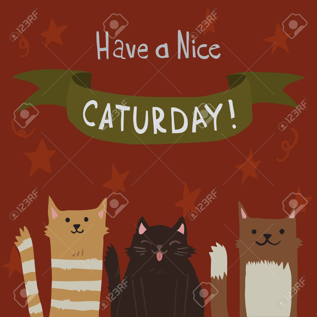 The Cute Vector Postcard With Funny Cartoon Cats For Everyone Who