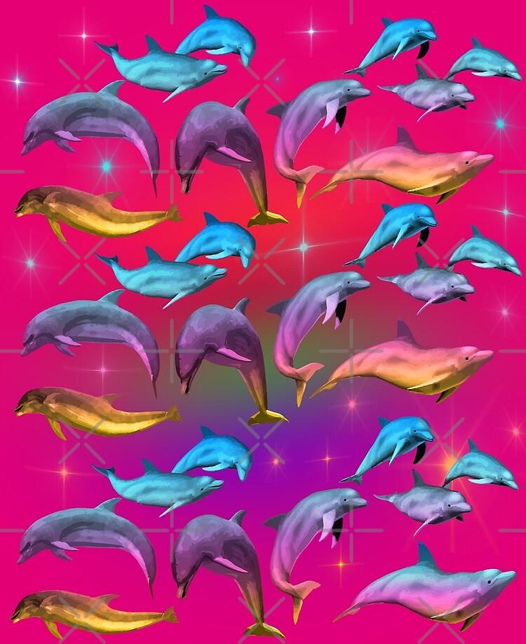 Dreamy Colorful Dolphins In Space Very Cute Magenta Background