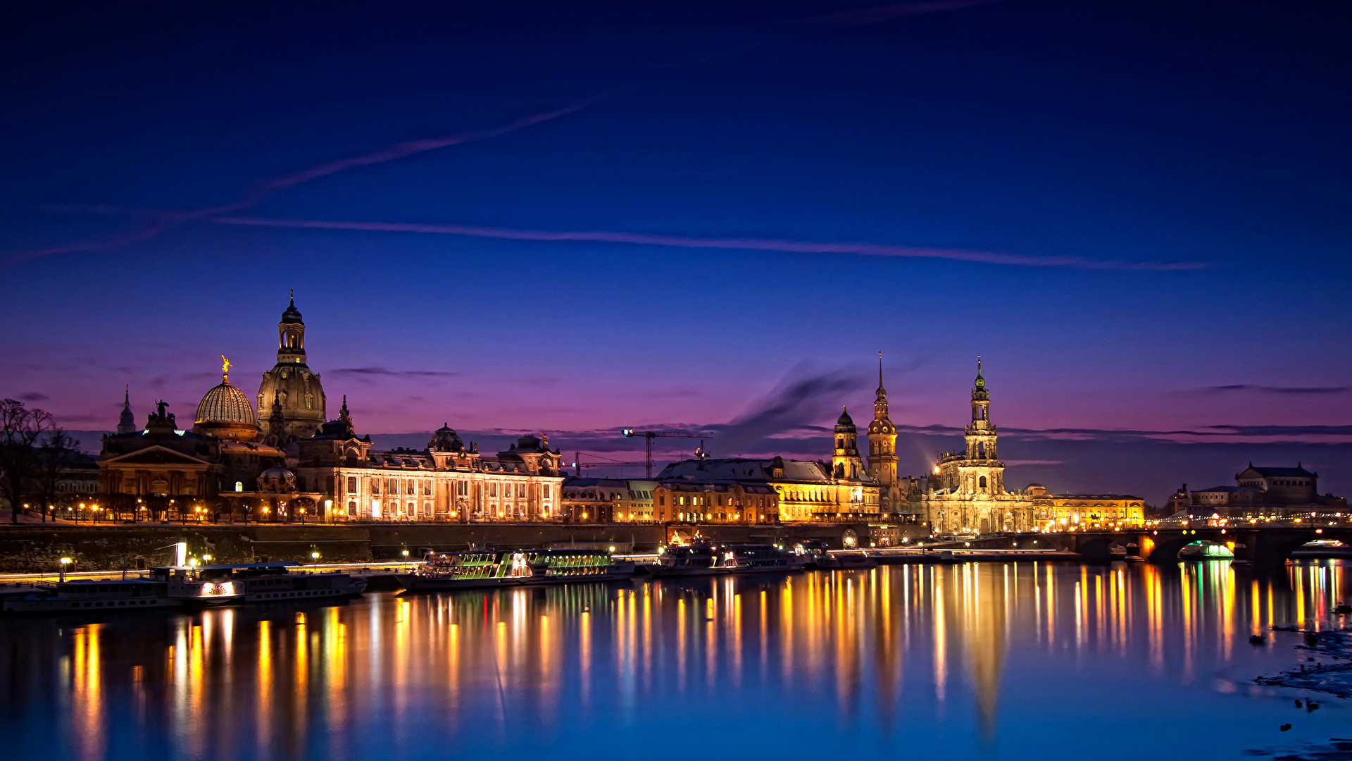 Image Dresden Germany Rivers Night Time Cities Houses