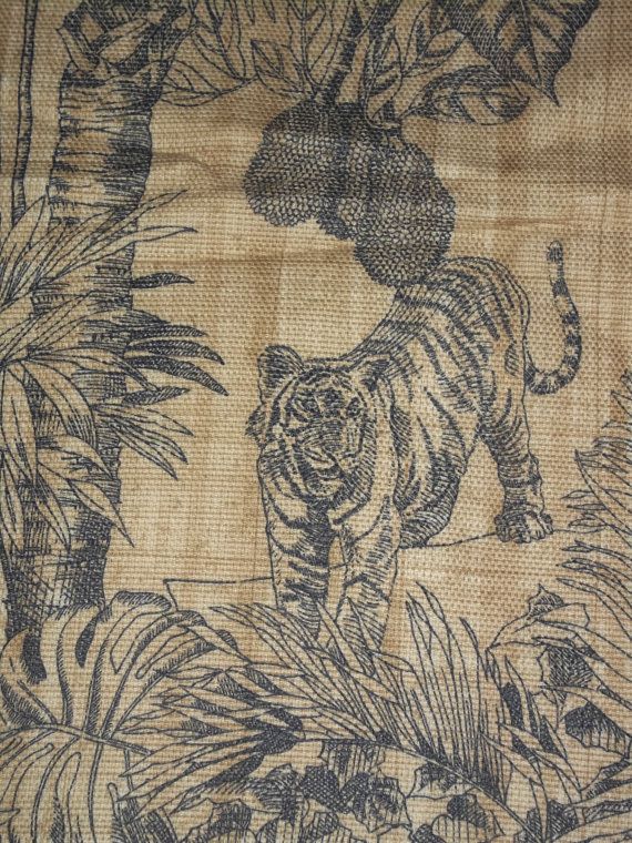  Toile Home Decor Fabric P Kaufmann Tiger Monkey Elephant Yardage 1
