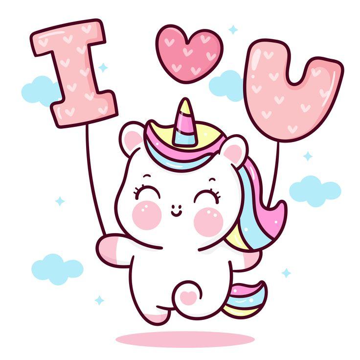 Premium Vector Cute Unicorn Cartoon Holding I Love You Balloon