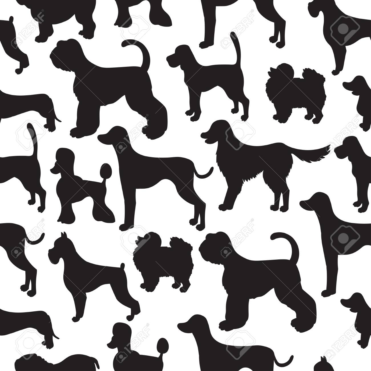 Awesome Seamless Pattern With Dog Silhouettes Different Breeds