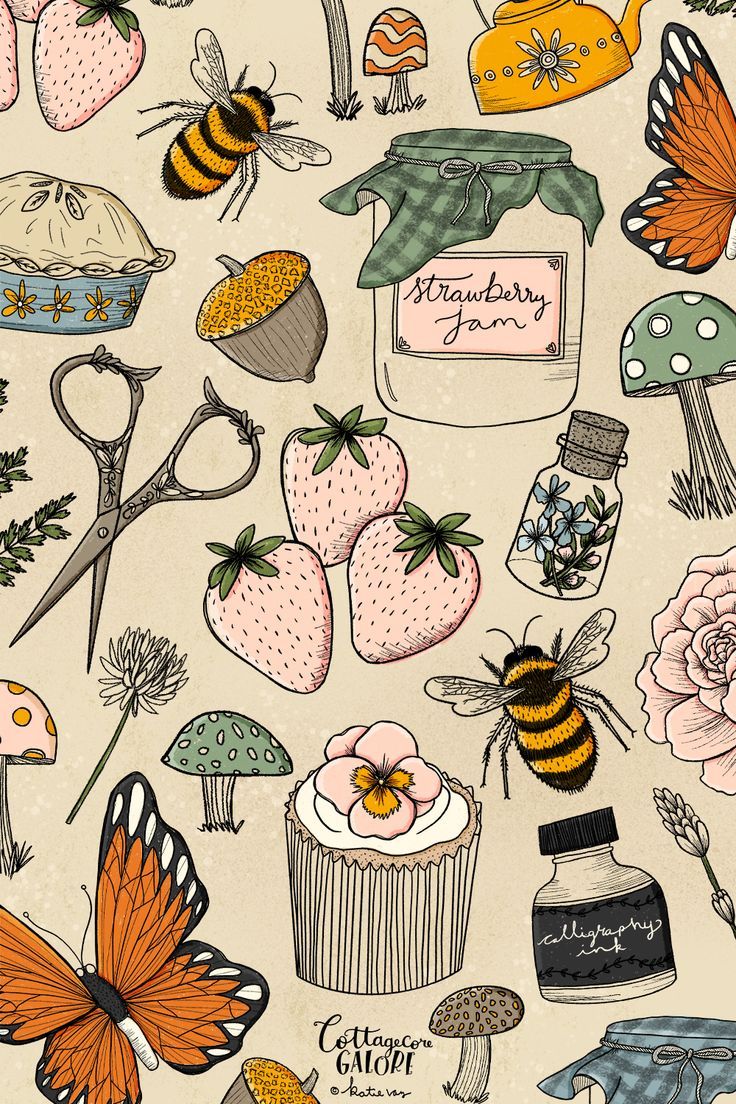 Illustrated Pattern Of Cottagecore Icons Wallpaper