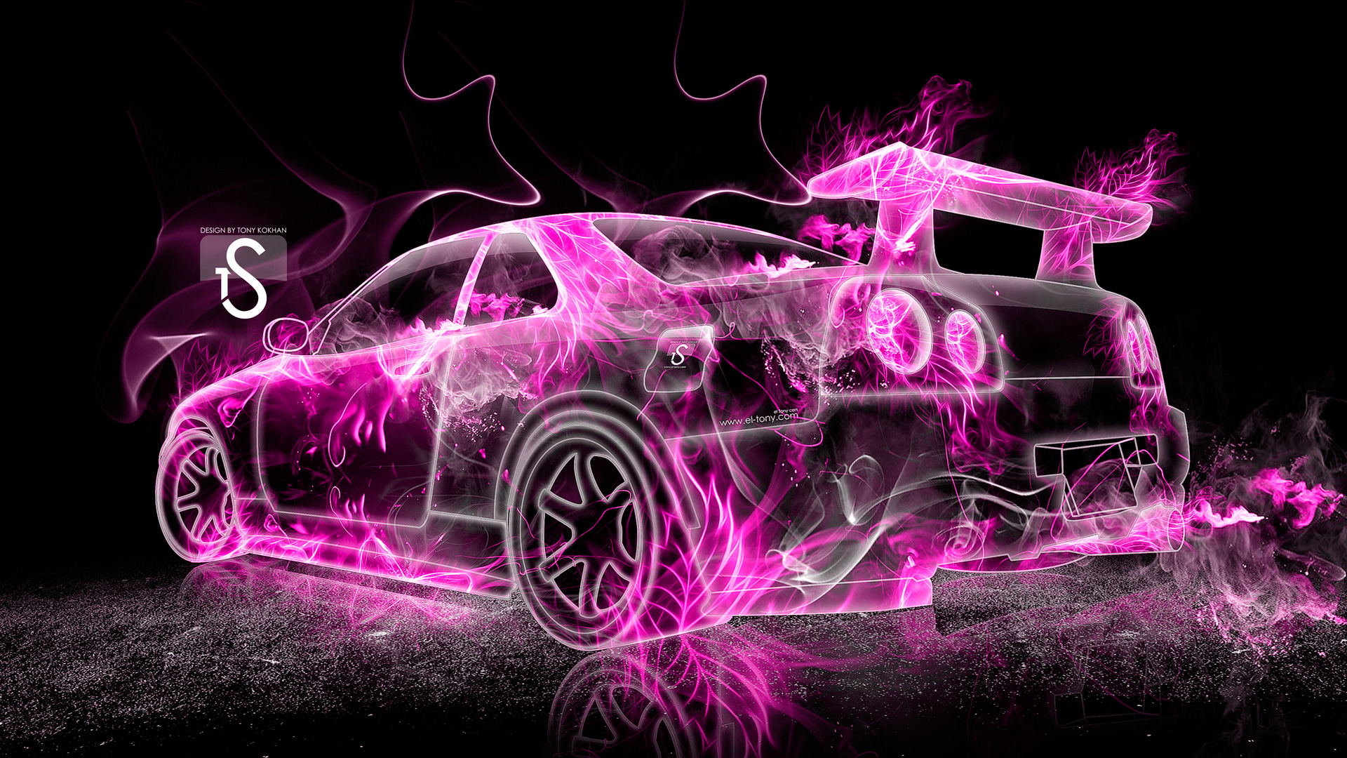 Nissan Skyline GTR R34 Pink Fire Abstract Car HD Wallpapers by