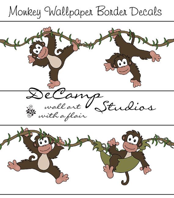 Hanging Monkey Wallpaper Border wall art decals for baby boy or girl