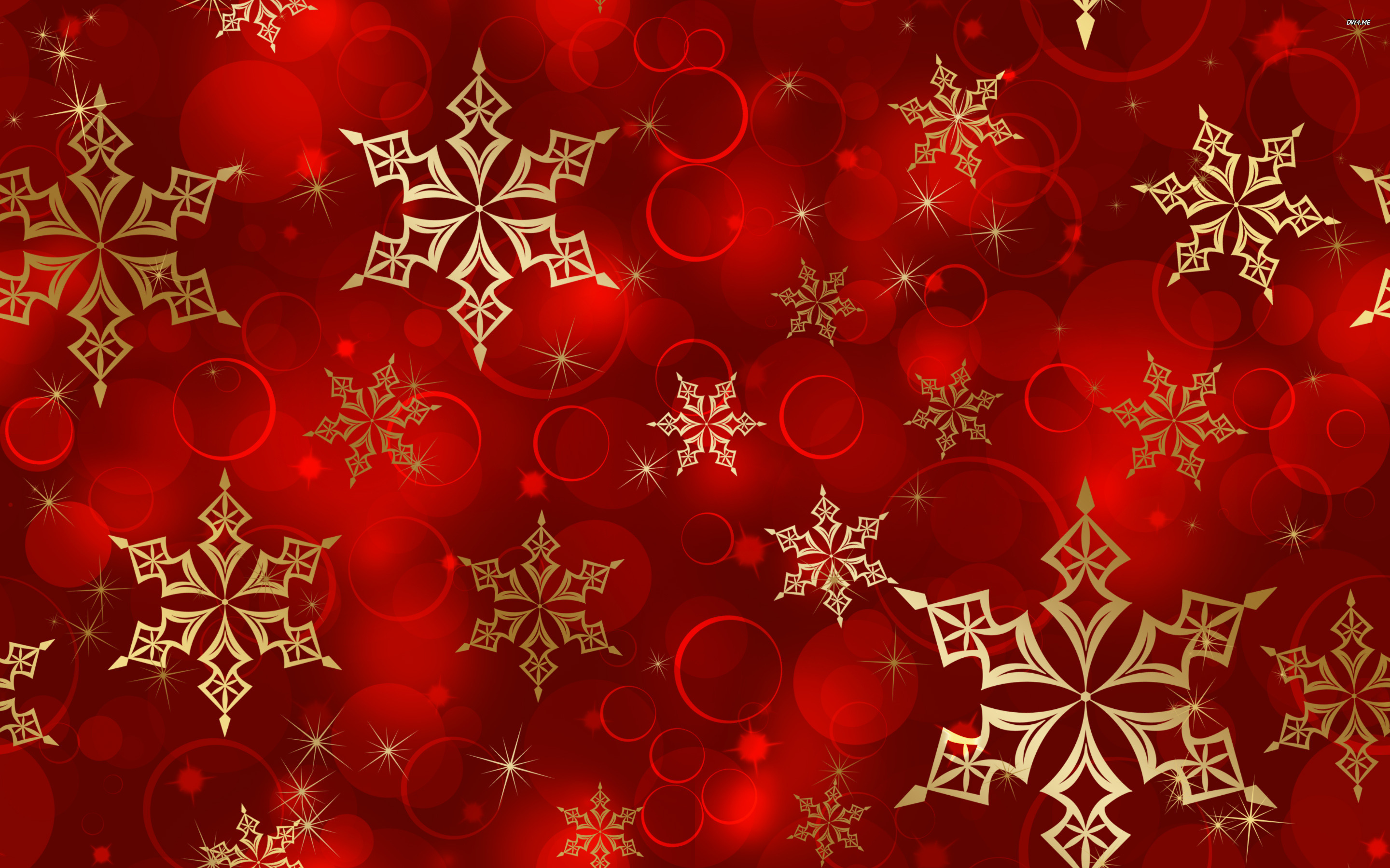 Golden Snowflakes On Red Wallpaper Digital Art