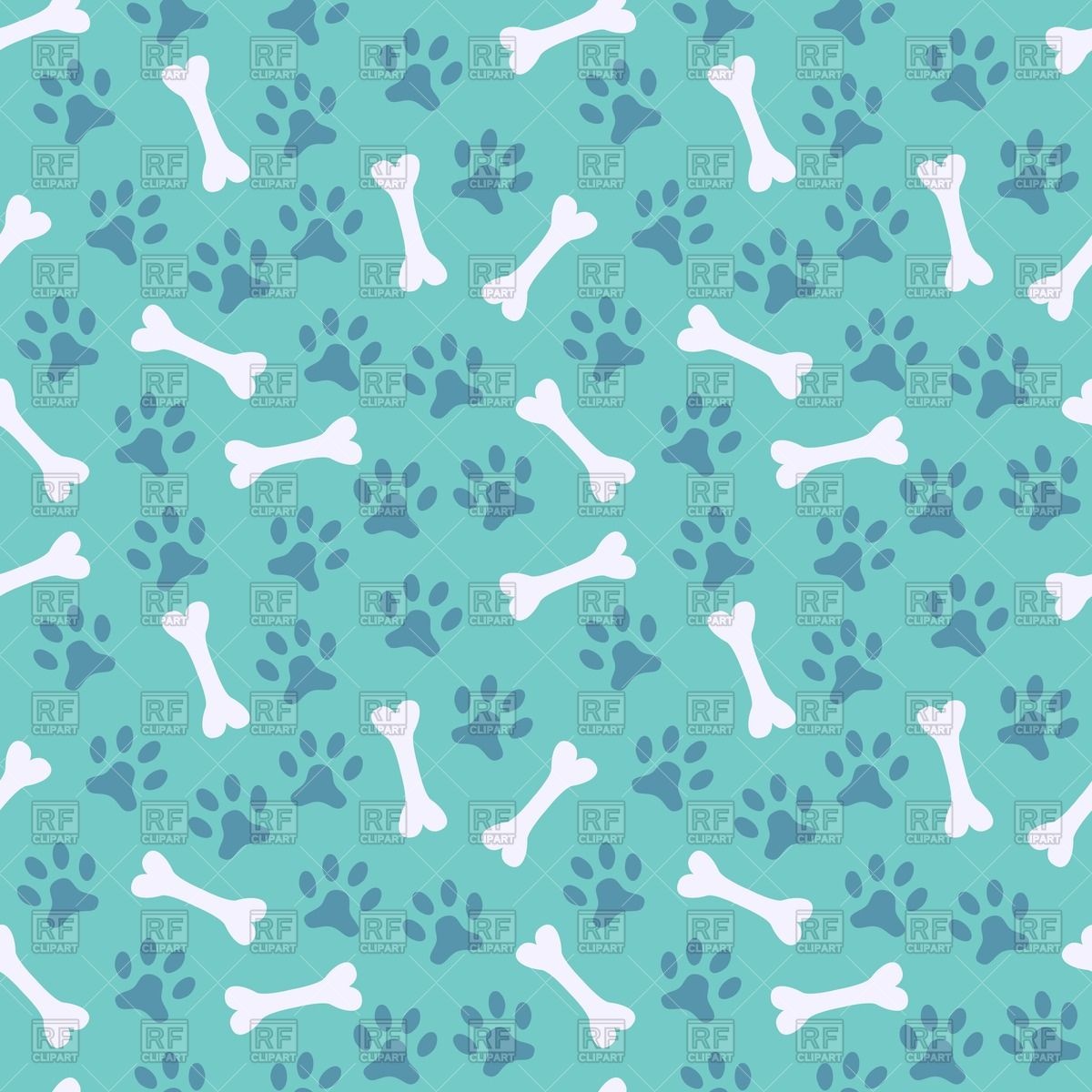 Blue Seamless Pattern With Dog S Paw Print And Bone Royalty