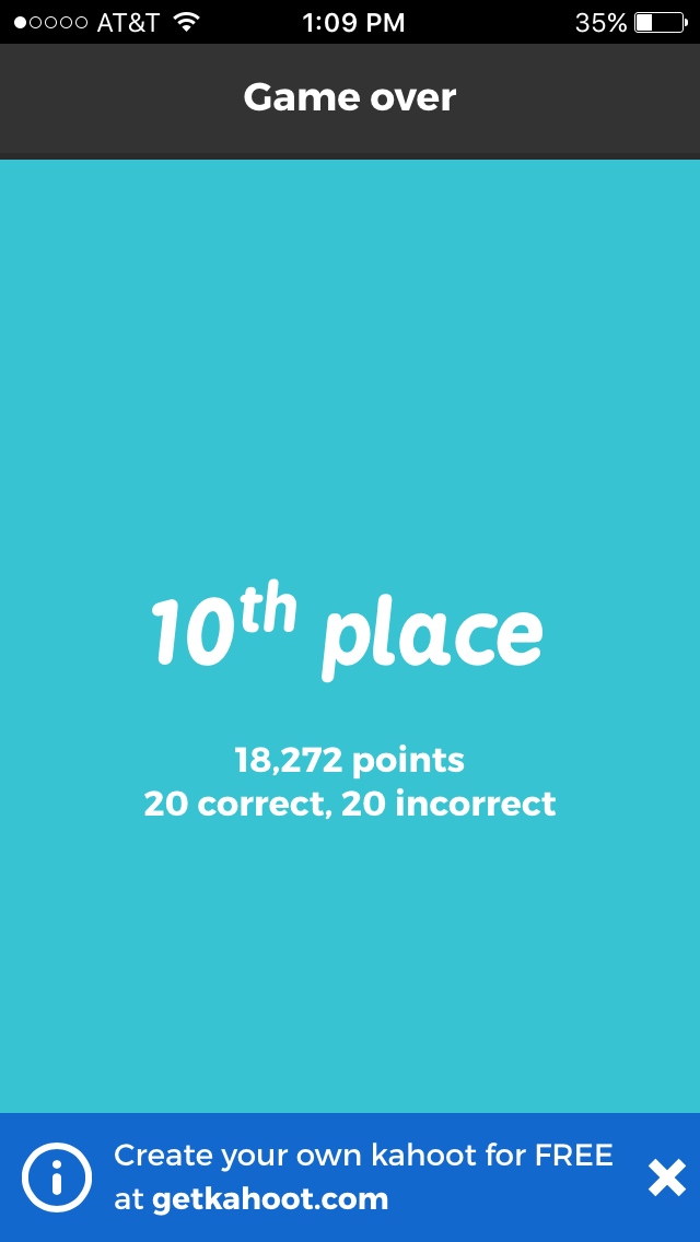 Kahoot Tenth Place By Lbely