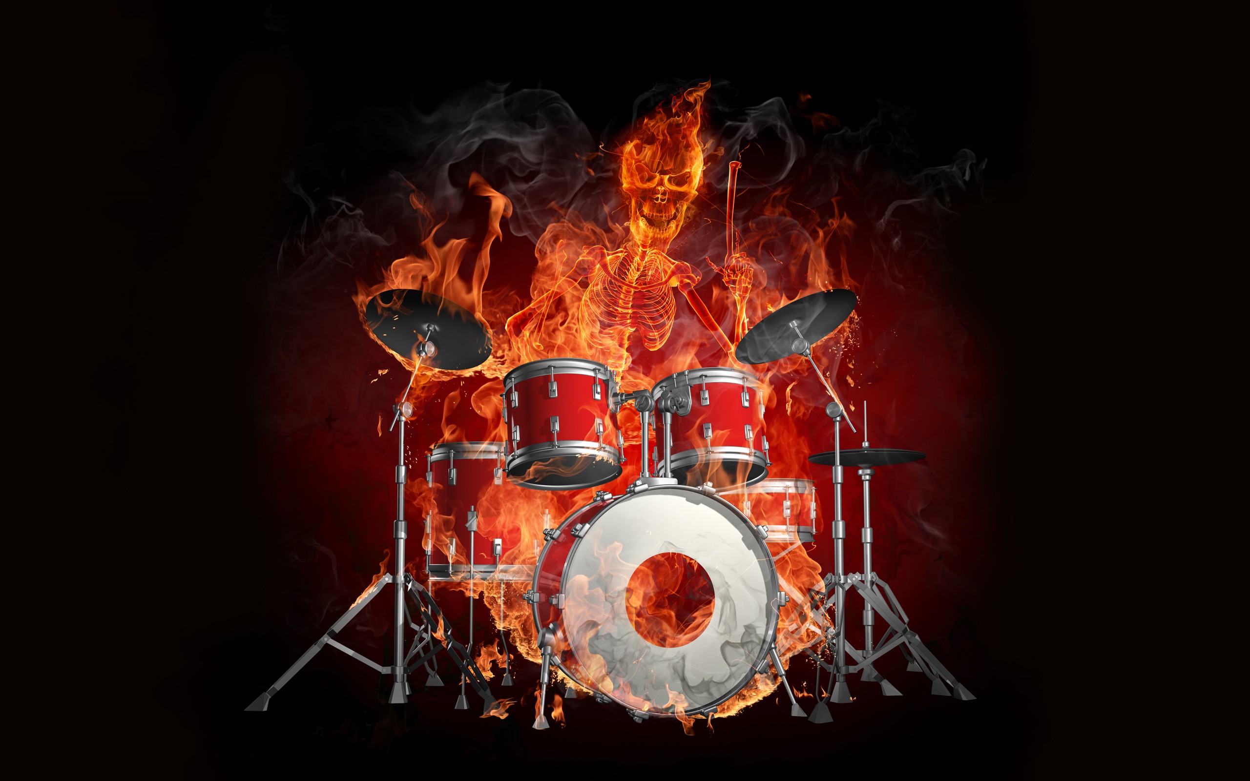 Animated Flames Fire Drums Music Wallpaper Black Background Desktop