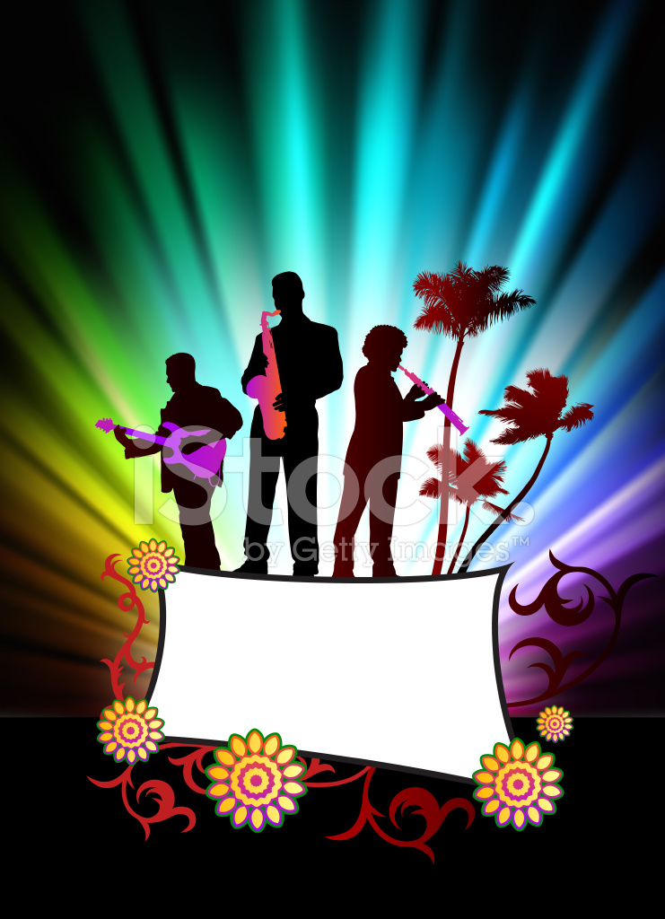 Live Music Band On Tropical Frame With Spectrum Background Stock