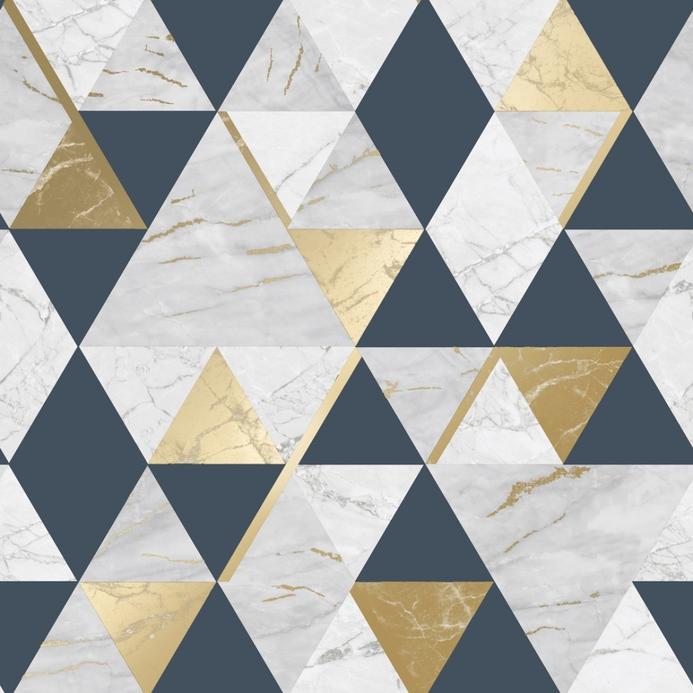 House Of Alice Onyx Marble Metallic Wallpaper Navy Blue Gold