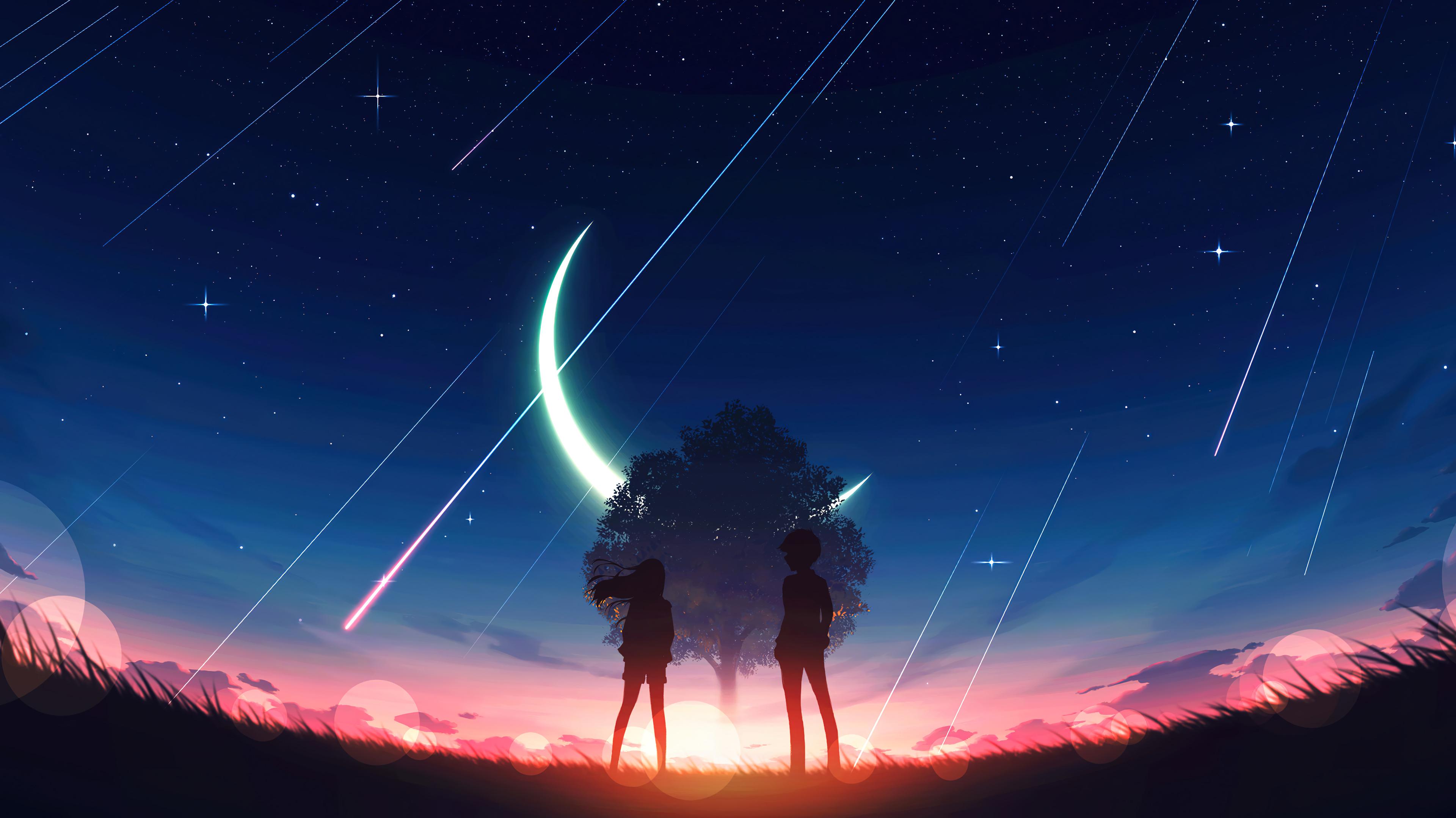 4K Anime Sunset Scenery Couple Silhouette Wallpaper 2960g
