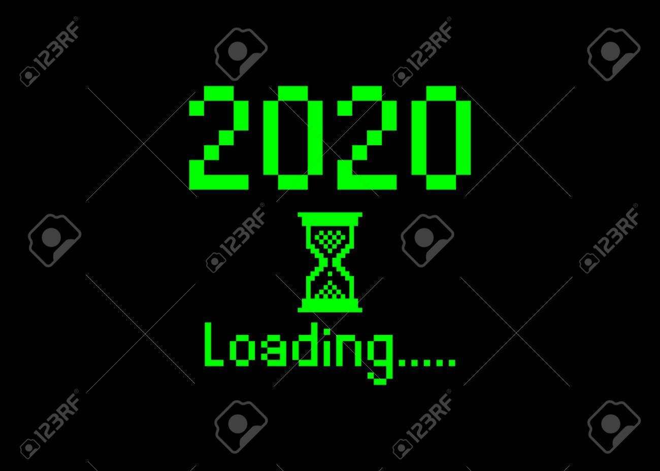 Happy New Year 2020 With Loading Icon Pixel Art Bitmap Style