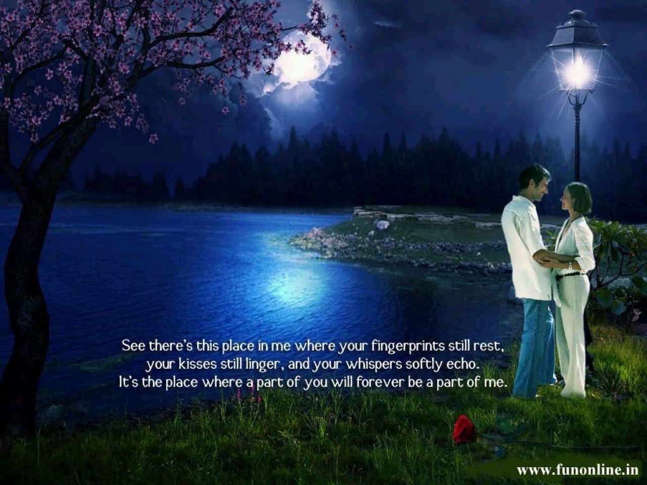 Free download night view of Love Couple standing near river ...