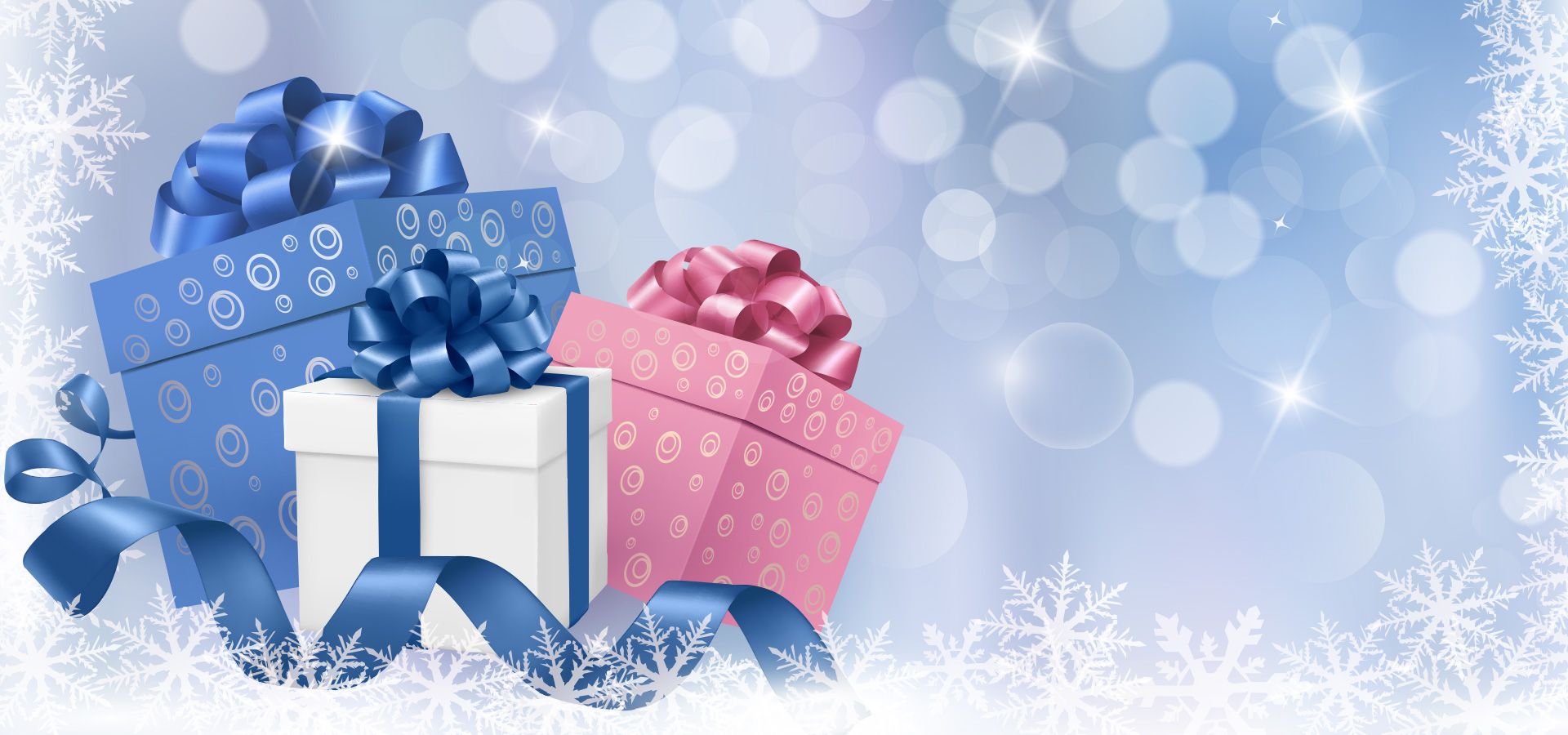 Christmas Gift Boxes Blue Background In