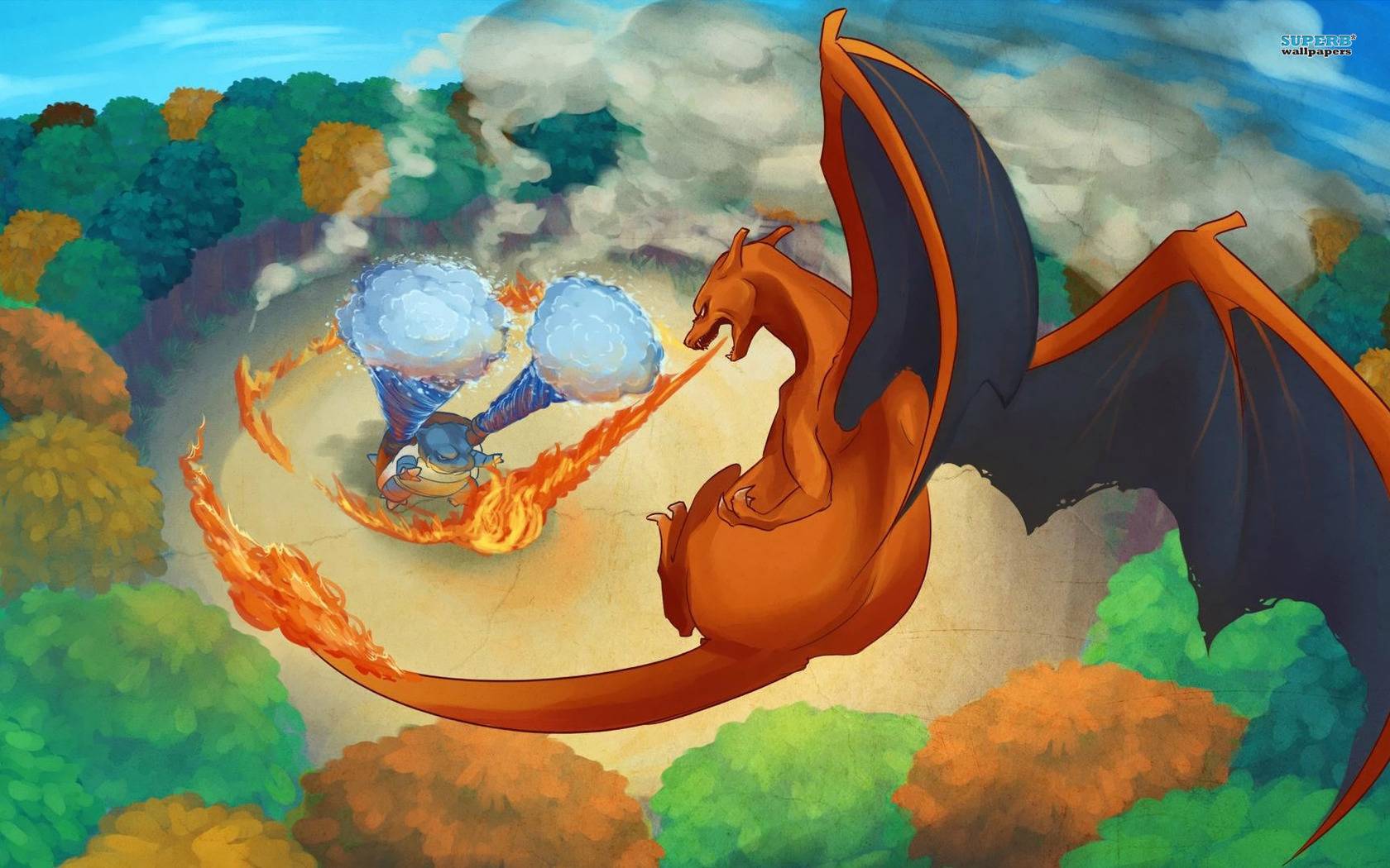 Blastoise And Charizard In A Fight