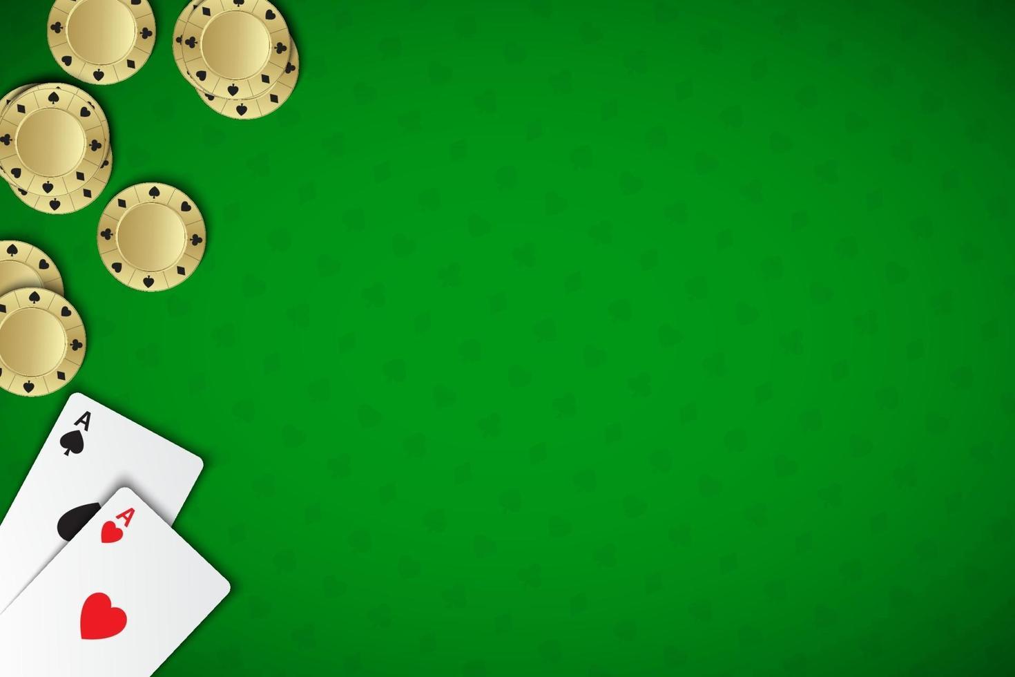 Vector Poker Background With Playing Cards And Chips On Green