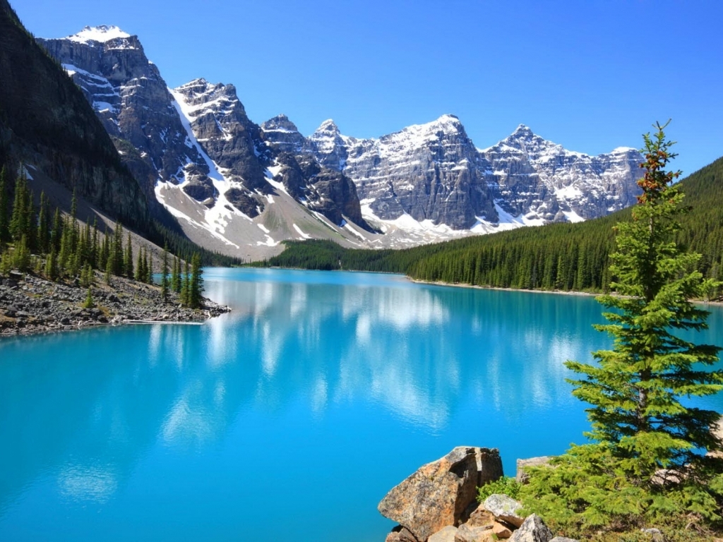 Moraine Lake And Faint Reflection Wallpaper In Nature