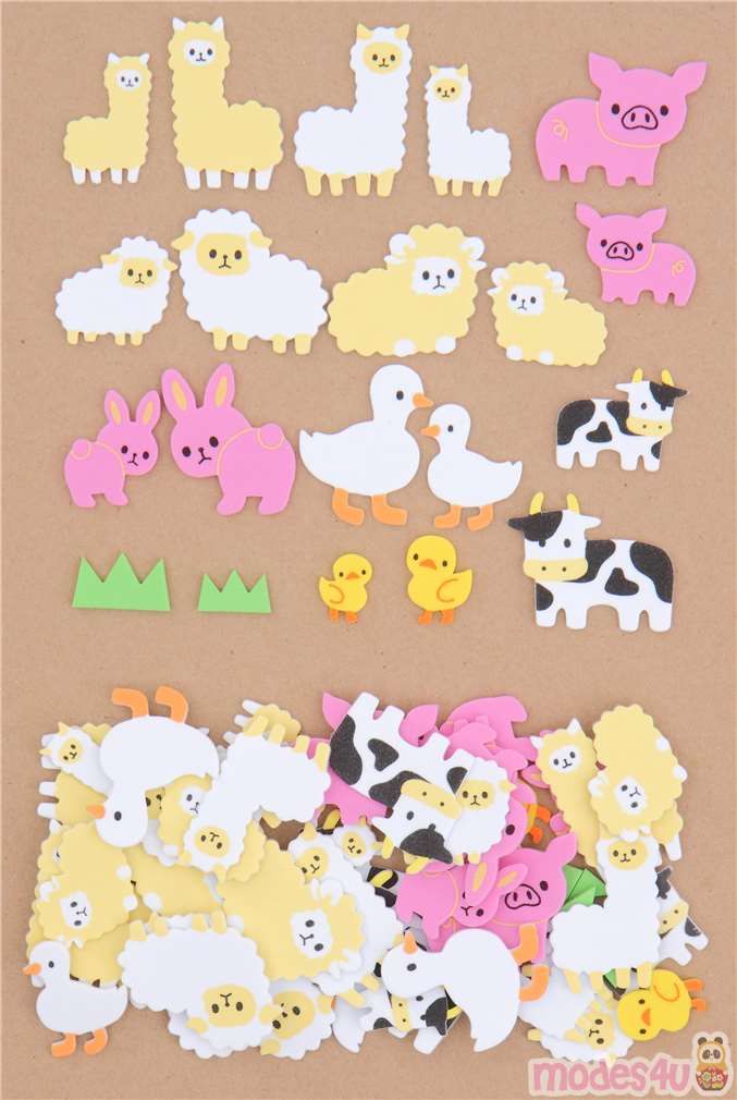Cute Colorful Alpacasso Alpaca Cow Pig Animals Soft Sponge Sticker