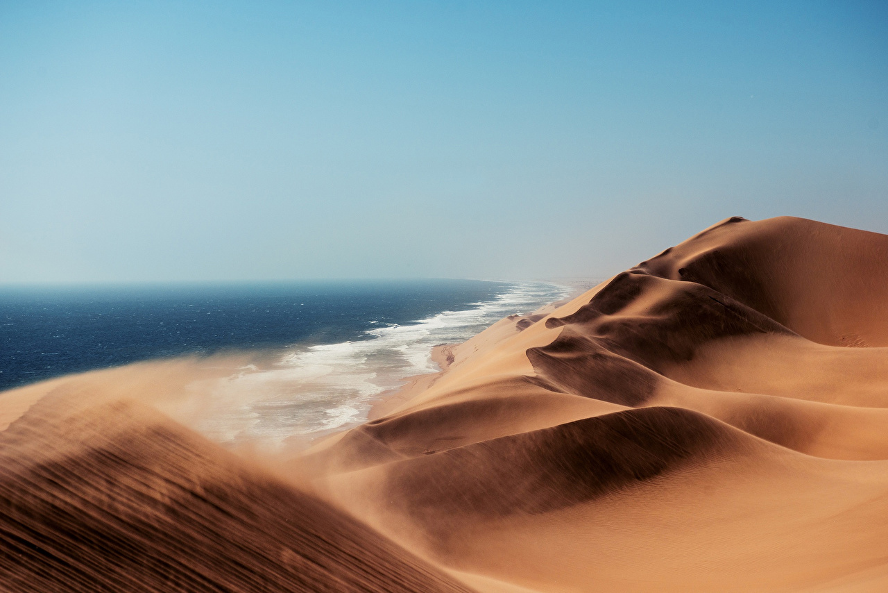 Desktop Wallpaper Namibia Kalahari Desert Sea Nature Sand Coast