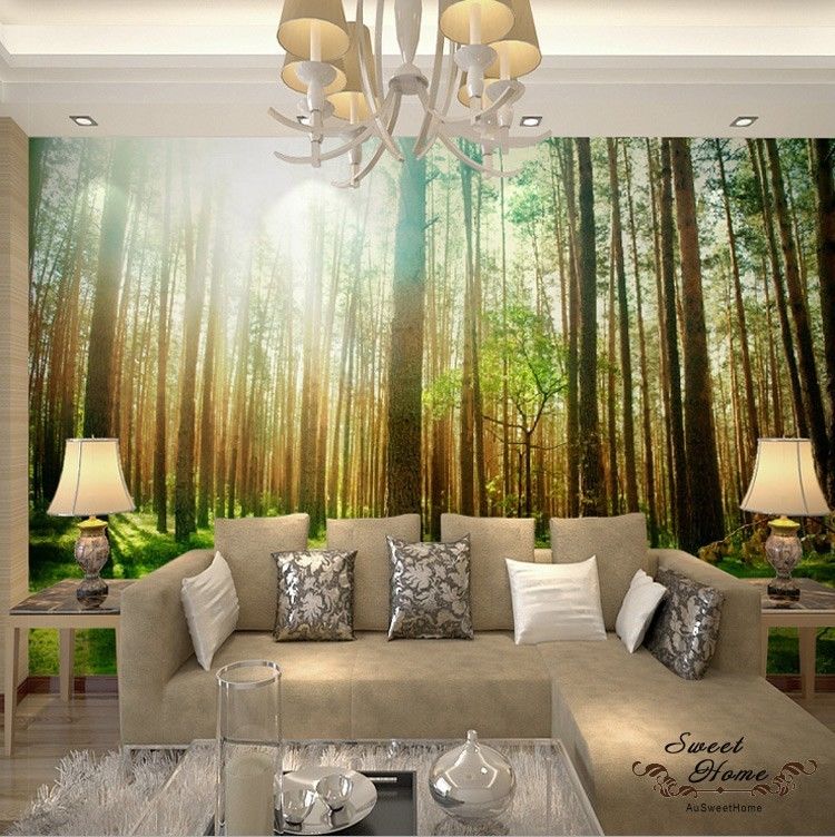 Sunshine Woods Forest Landscap Full Wall Mural Wallpaper Print Decal