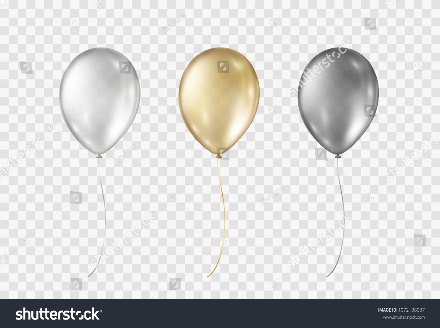 Balloons Isolated On Transparent Background Glossy Gold Silver