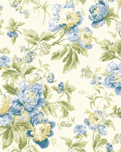 Waverly Classics Blue And White Forever Yours Floral Wallpaper
