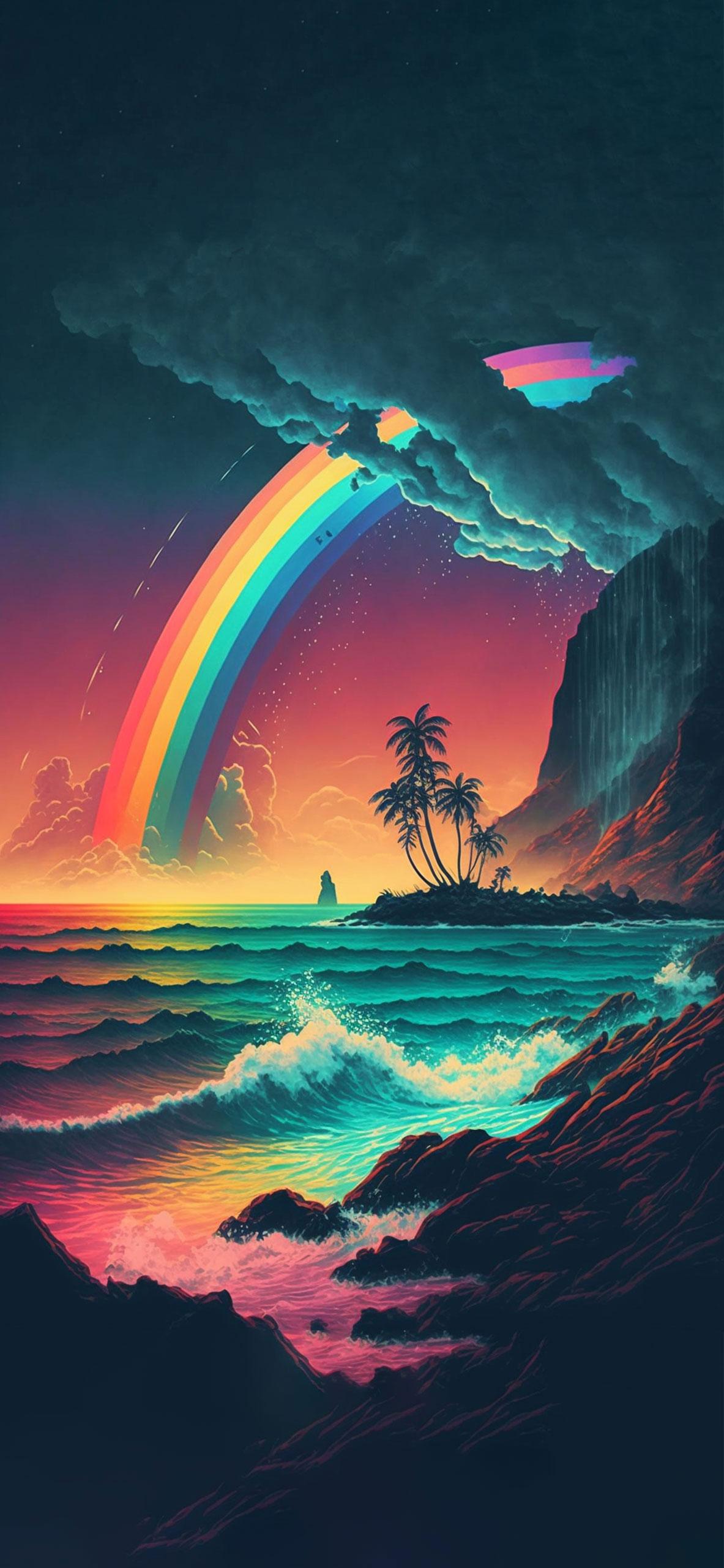 Hawaii Ocean Rainbow Art Wallpaper Cool