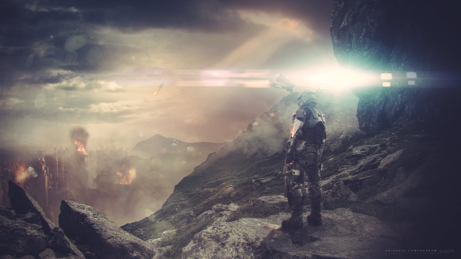 Halo Guardians Game Fps Sci Fi Battle Sky Light Rocks