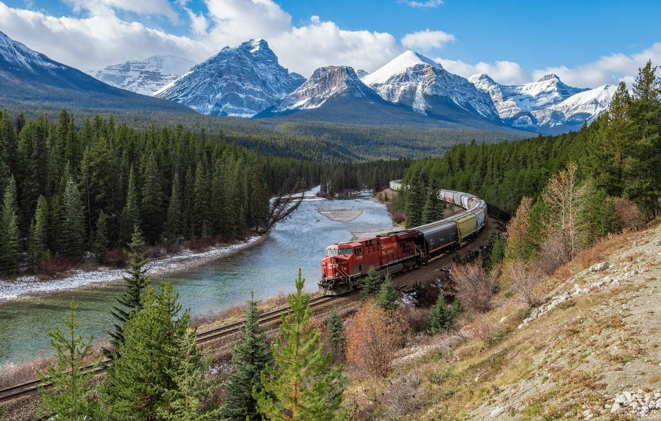 Train In The Mountains River Wallpaper