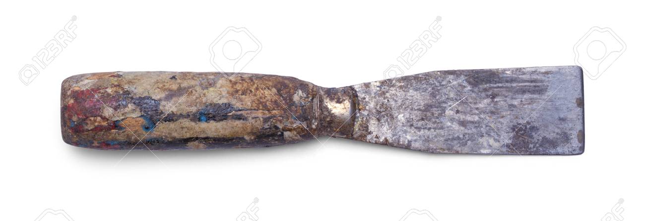 Used Painters Putty Knife Isolated On A White Background Stock