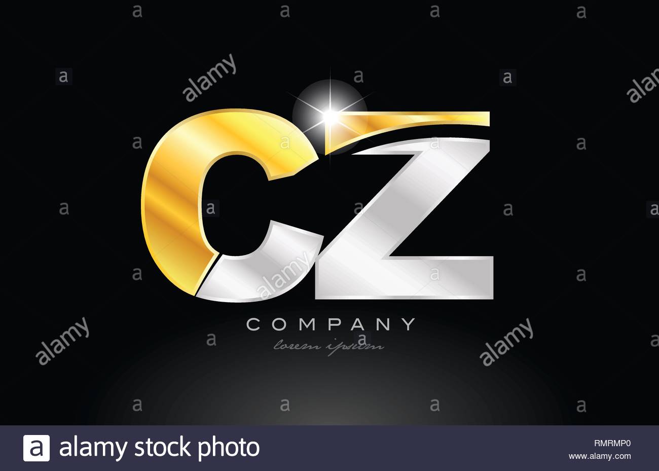 combination letter cz c z alphabet logo icon design with gold