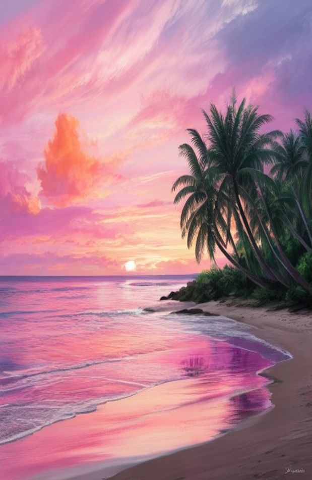 Pink Beach Sunset Wallpaper