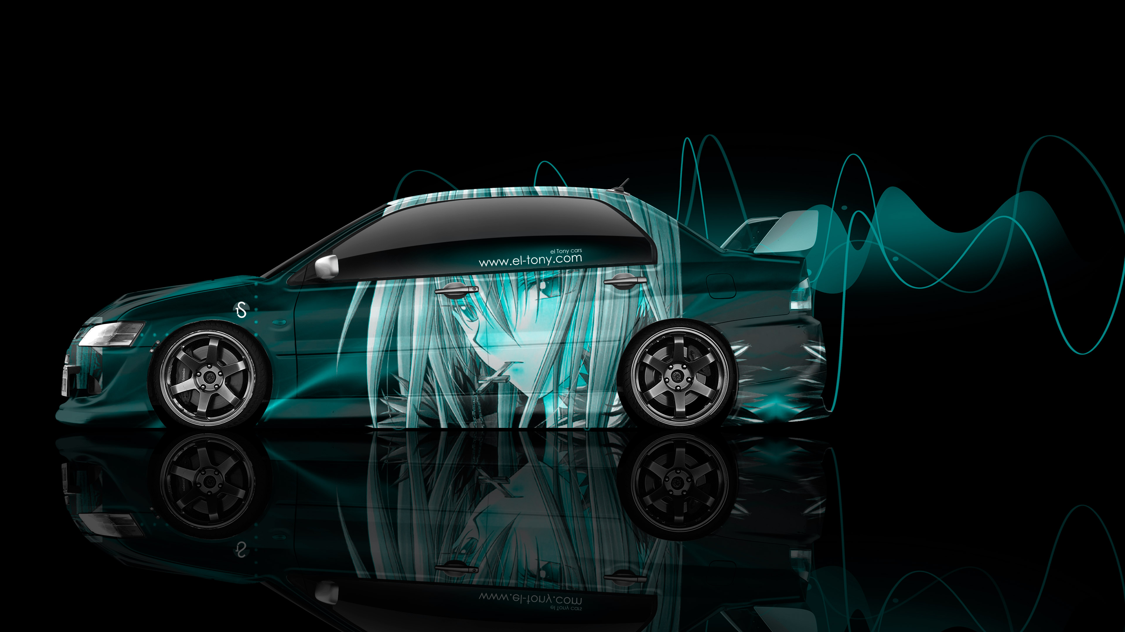 Evolution JDM Side Anime Aerography Car 2014 Art Azure Neon Effects 4K